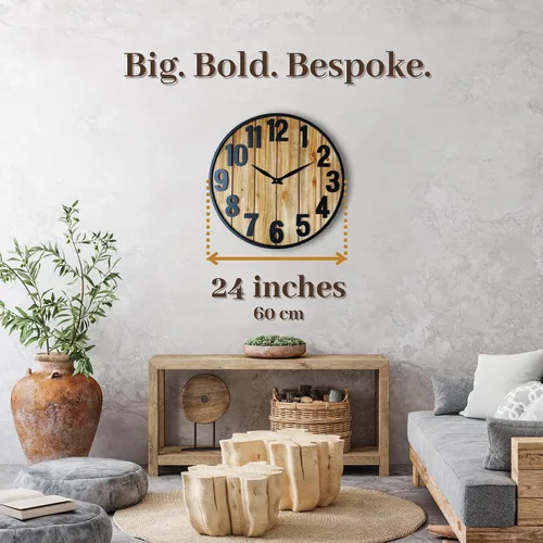 Vista 3 de Montoire Reloj de pared de granja de madera de 24 pulgadas, extra grande para decoración de sala de estar - Grandes relojes rústicos redondos