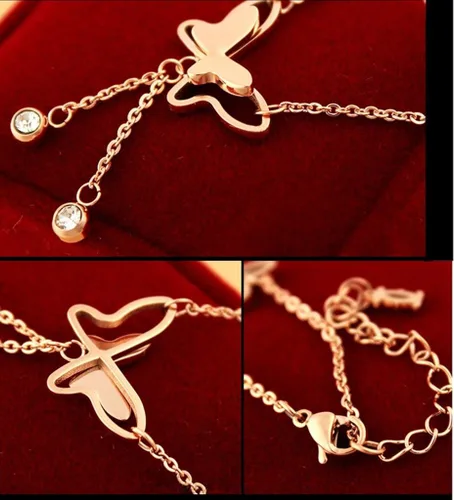 Vista 5 de Aienid, tobillera enchapada en oro rosa de 18ct, ajustable, sandalia para pie desnudo, tobillera tipo sandalia de cadena para playa.