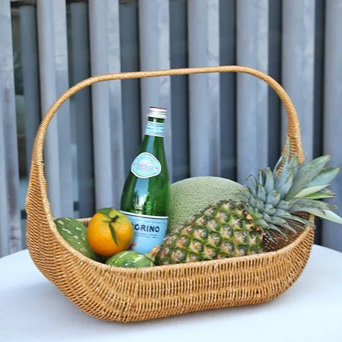 Vista 3 de Ochine Cesta de mimbre con asa, cesta de mimbre para niña de flores, cesta de picnic de mimbre, cestas de frutas, cesta de pan, cesta de ratán