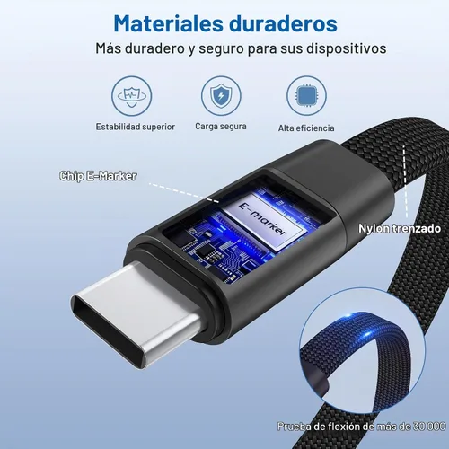 Vista 6 de Paquete de 3 cables USB C a USB C con soporte de teléfono integrado en ángulo recto de 90°, 240 W, 5 pies, cable de carga rápida trenzado de nailon