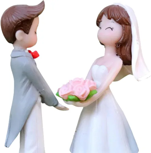 Vista 3 de Adornos de muñeca de pareja de boda de 1.9 pulgadas, figuras de novia y novio, adornos de resina para decoración de mesa de fiesta de boda