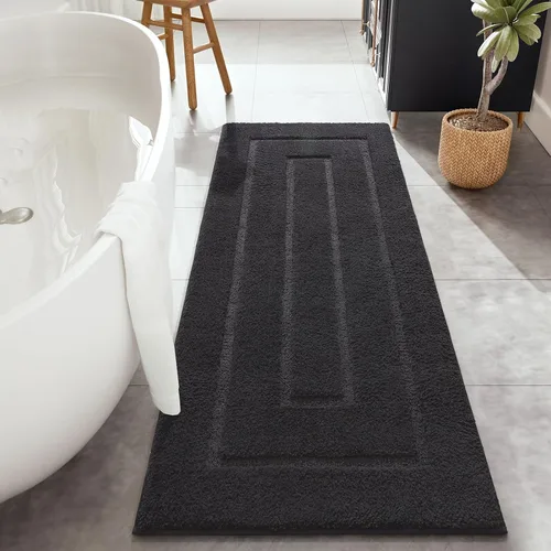 Vista 12 de HOMORE Alfombra de baño negra de 24 x 17 pulgadas, suave y absorbente, alfombra de baño pequeña, alfombra de baño lavable antideslizante para bañera