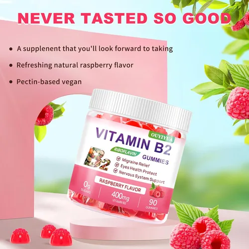 Vista 7 de Gomitas de vitamina B2 con riboflavina de 400 mg con magnesio para niños y adultos, gomitas B2 para aliviar la migraña, alivio del dolor de cabeza