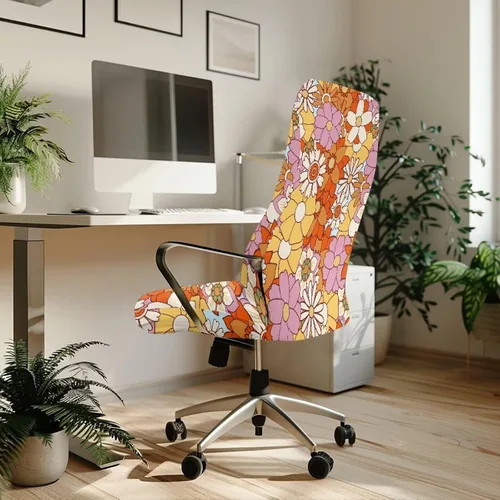 Vista 3 de Xoenoiee Fundas para silla de oficina con estampado de flores hippie y 80S, fundas elásticas para silla de computadora, fundas universales