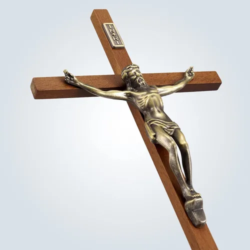 Vista 4 de ACHIBANG Crucifijo de pared católica – Cruz de Jesús de madera de 10 pulgadas con INRI para pared o decoración de Pascua, regalo cristiano