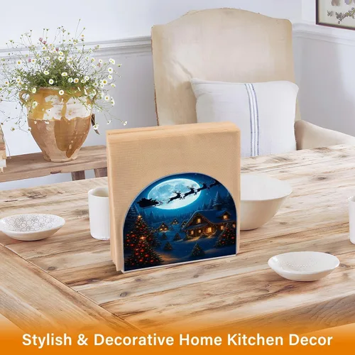 Vista 5 de Servilletero de Papá Noel de Nochebuena azul para mesa, dispensadores de pañuelos acrílicos, servilleteros de cóctel para comedor, baño, cocina