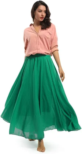 Vista 2 de Maxivestido largo estilo bohemio de algodón con cintura elástica para mujer
