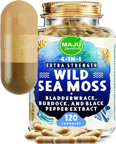 Vista 9 de MAJU - Cápsulas de musgo marino orgánico 4 en 1, Chondrus Crispus salvaje, musgo marino con fucus vesiculoso + raíz de bardana, más fuerte que