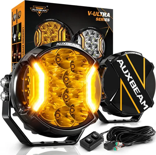 Vista 13 de Auxbeam V-Ultra Series - Faros antiniebla ámbar tipo cápsula de 3 pulgadas y 108W, función DRL, 3 modos y cubiertas protectoras, barra de luz
