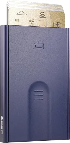 Vista 24 de ÖGON -DESIGNS- Tarjetero automático de aluminio, protección RFID contra fraude y desmagnetización, cartera delgada y minimalista para hombres