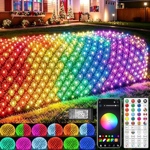 Vista 8 de Pooqla 34 Colors Changing Net Lights Outdoor Solar & USB Powered, 6.5x6.5ft