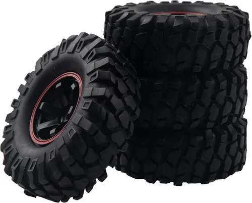 Vista 2 de Neumáticos de goma de 6 radios de 1.9 pulgadas, ruedas de 4.252 in y llantas de cubo hexagonal de 0.472 in compatibles con 1/10 Axial D90 SCX10 CC01