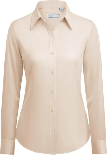 Vista 15 de siliteelon Camisas con botones para mujer: camisa de vestir de manga larga sin arrugas, ajuste clásico, con cuello, color sólido, formal