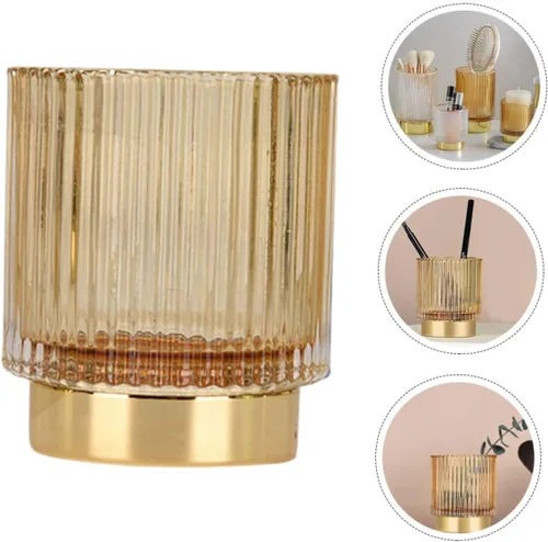 Vista 5 de Soporte para brochas de vidrio, organizador de maquillaje duradero para pinceles, bolígrafos, diseño elegante de taza para el hogar, almacenamiento