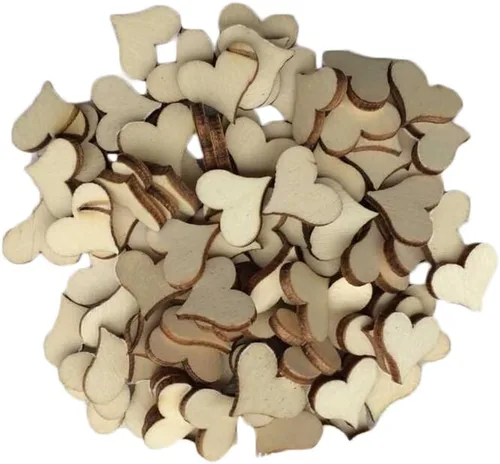 Vista 3 de 100 piezas de madera grabadas en madera con confeti de corazón para decoración rústica de mesa de boda, decoración dispersa para despedida