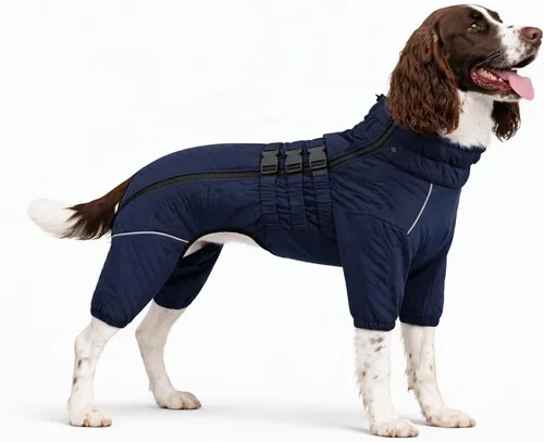 Vista 30 de Abrigo cálido para perros de doble capa, chaleco para perros, 4 patas cubiertas, resistente al viento, impermeable, reflectante, gris XS - L