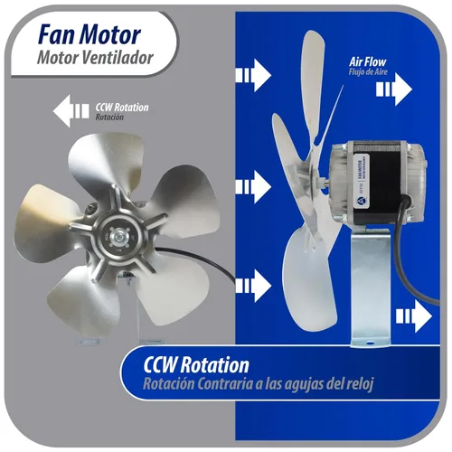 Vista 5 de Appli Parts APFM-341E Motor de condensador y evaporador de refrigeración de 34W 115V 60Hz 1.5A 1450rpm incluye base y aspa de ventilador de aluminio