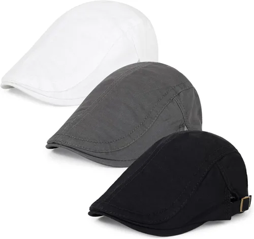 Vista 24 de 3 piezas de gorra Newsboy de algodón para hombre, gorra plana ajustable genial