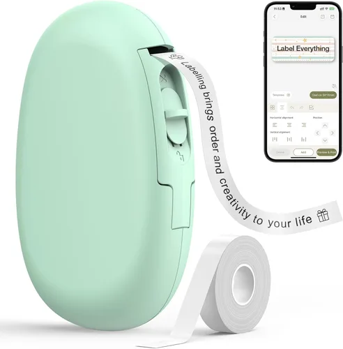 Vista 13 de SUPVAN E10 - Máquina etiquetadora Bluetooth con cinta, color negro Fits Continuous & Die-Cut Waterproof Label, Easy App Editing, Rechargeable