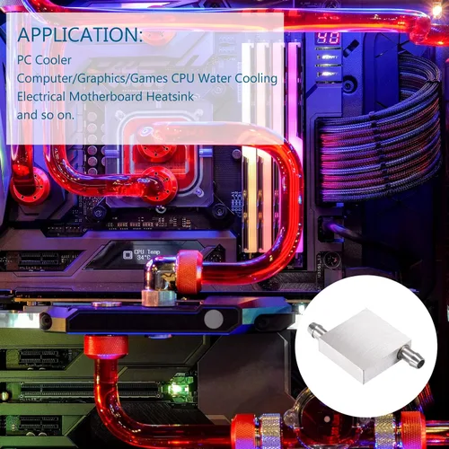 Vista 2 de DMiotech 1 paquete de 1.575 x 1.575 x 0.472 in de aluminio bloque de agua de refrigeración por computadora radiador pulido con 2 boquillas laterales