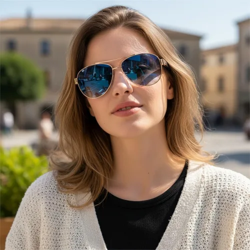Vista 3 de CARFIA Aviator Polarized Sunglasses for Women UV400 Protection CA3210 Lente degradado azul