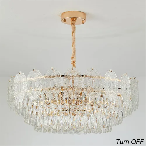 Vista 4 de Modern Gold Chandeliers Lighting, Creative Cloud Glass Pendant Ceiling Fixture Lamp, D55cm Round Crystal Glass Chandelier, 9-Light, Applicable to