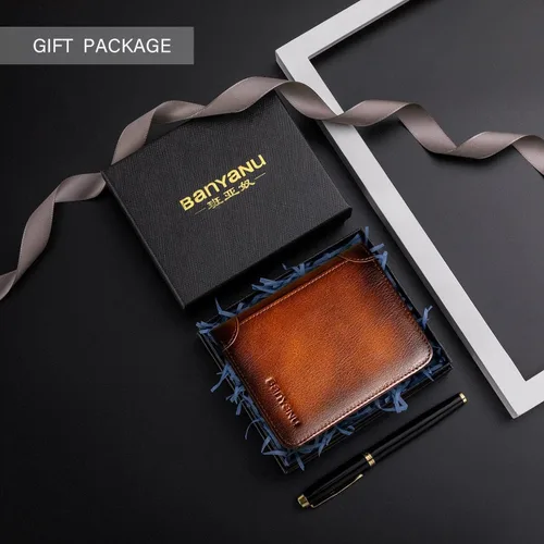 Vista 2 de WOWOLAY Billeteras triplegables para hombres, de cuero, de gran capacidad, estilo vintage, con bloqueo RFID, 2 tarjetas de identificación, Windows