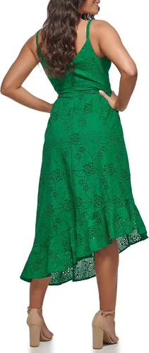 Vista 4 de GUESS Women's Asymmetrical Cotton Eyelet Midi Contemporary Dress