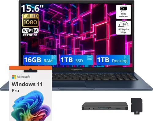 Vista 13 de ASUS Vivobook - Laptop empresarial FHD de 15.6 pulgadas, Intel Core 3 100U, 8 GB DDR5, almacenamiento de 1.12 TB