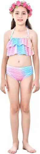 Vista 3 de XICHONG Traje de baño de sirena para niñas, 4 piezas