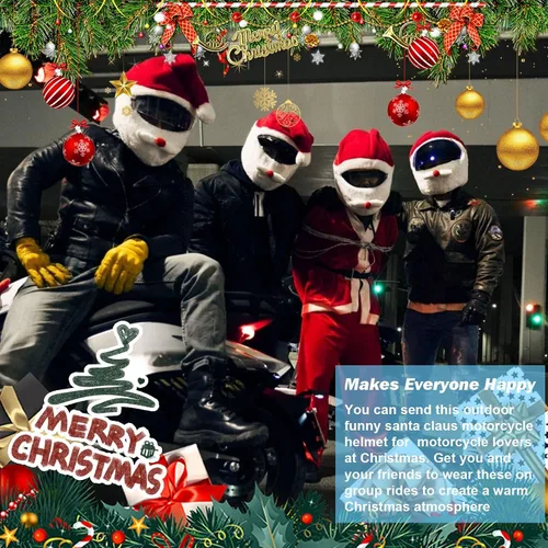 Vista 3 de x xotic tech Cubierta para Casco de Motocicleta de Papá Noel Navideño, Cubierta de Felpa para Casco de Cara Completa de Natividad Papá Noel Sombrero
