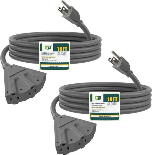 Vista 13 de EP Cable de extensión para exteriores de 6 pies, 16/3 SJTW, 3 tomas de corriente eléctrica, negro Enchufe a tierra de 3 puntas, para luces