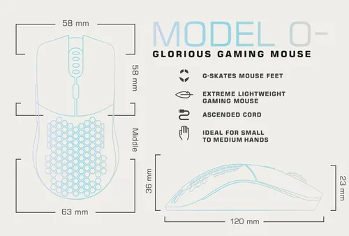 Vista 9 de Glorious Mouse compacto para juegos Model O (Minus) con cable, diseño de panal superligero de 2.05 oz, sensor RGB, Pixart 3360, ambidiestro