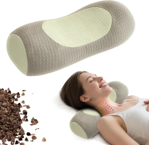 Vista 9 de Almohada de cuello de trigo sarraceno para aliviar el dolor de cuello Blanco gris
