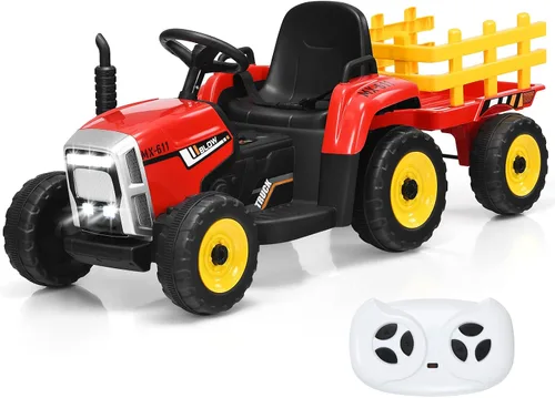 Vista 8 de DORTALA Tractor de paseo para niños con remolque (negro)