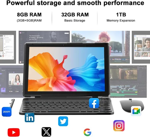 Vista 6 de Tablet Android 15 de 10 pulgadas con lápiz capacitivo de teclado, 8 GB de RAM 2 en 1 Tableta, incluye mouse y funda protectora, batería de 6000 mAh