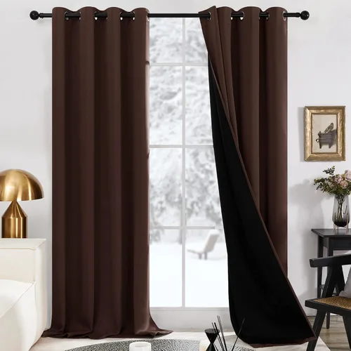 Vista 19 de Deconovo cortinas blackout 100 % con forro totalmente negro con aislamiento térmico de doble capa, oscurecimiento de la habitación, ahorro