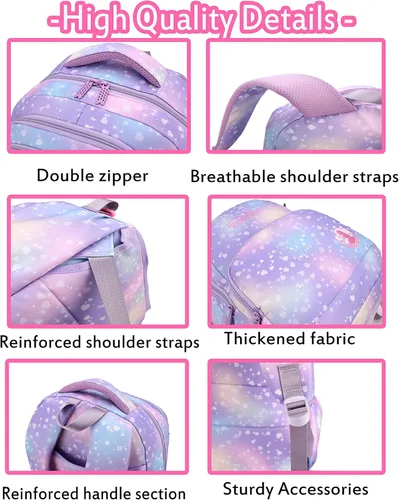Vista 5 de Mochila con ruedas para niños y niñas mochila rodante para niñas y niños impermeable equipaje de viaje preescolar primaria 1243 Purple