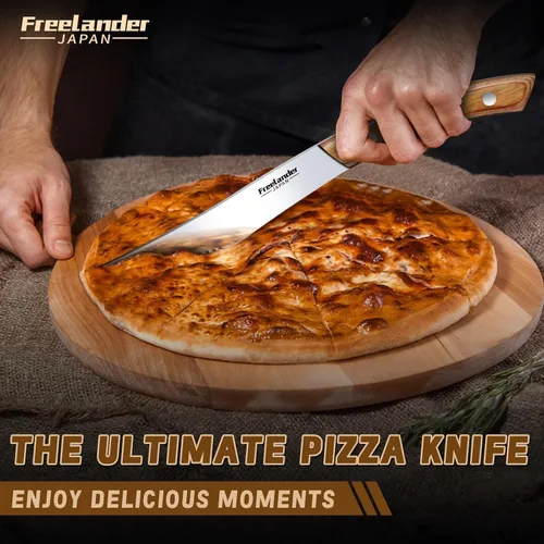 Vista 4 de Freelander Juego de 4 cuchillos para pizza con cuchillas afiladas de acero inoxidable, diseño forjado de espiga completa, mango ergonómico