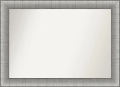 Vista 268 de Amanti Art Espejo de baño plateado para sobre el fregadero, 28 x 37 pulgadas, elegante espejo rectangular de peltre cepillado, marco de madera