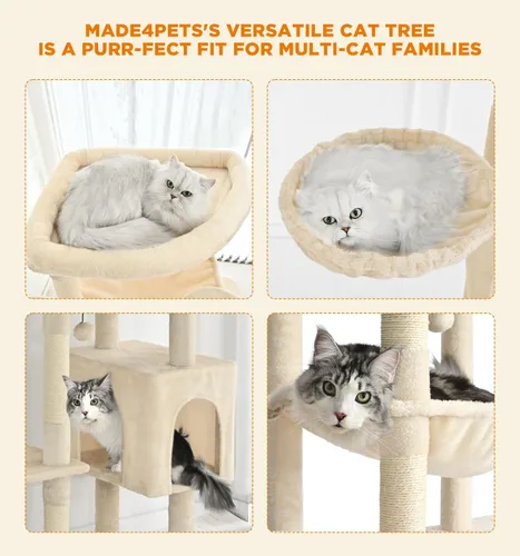 Vista 8 de Made4Pets - Árbol alto para gatos, torre de árbol de gato de 71 pulgadas para gatos de interior grande y adulto, torre de felpa de varios niveles