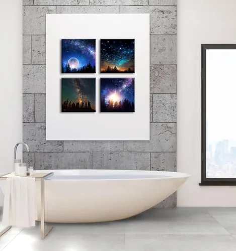 Vista 5 de DJSYLIFE Decoración de pared de galaxia para habitación de niños, lienzo de arte de pared, nebulosa colorida, pintura cósmica estrellada, póster