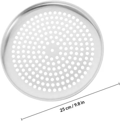Vista 6 de Zerodeko Bandeja de pizza de acero inoxidable, bandeja redonda perforada para pizza, bandeja para hornear pizza, bandeja para servir pizza