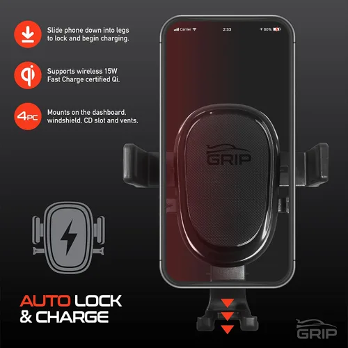 Vista 2 de Verizon - Soporte de carga inalámbrica para automóvil, sensor automático, soporte para teléfono de automóvil, 10 W Qi de carga rápida, montaje