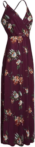 Vista 4 de II ININ - Vestido casual para mujer veraniego con cuello en V profundo estampado floral o color liso vestido largo con abertura para fiesta
