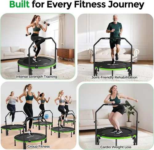 Vista 6 de BCAN SP3 40/48" Exercise Rebounder Trampoline for Adults, Handlebar, Indoor