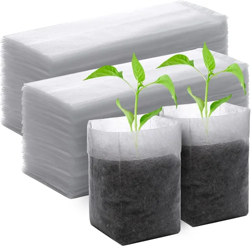 Vista 15 de GREANER 200 bolsas de vivero de plantas, 3.5 x 4.7 pulgadas, bolsas de cultivo de plantas de tela biodegradable no tejida, macetas de plantas