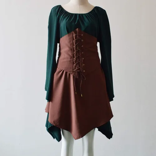 Vista 4 de Disfraz medieval renacentista para mujer vestido corto irlandés estilo pirata manga acampanada vestido corto tradicional irlandés