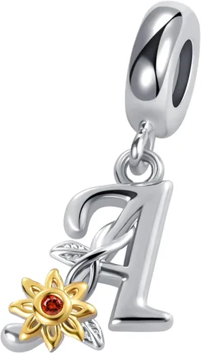 Vista 2 de MZC Jewelry Dijes de letras para pulseras, cuentas colgantes con inicial de girasol dorado del alfabeto de la A a la Z, nombre mayúscula para collar