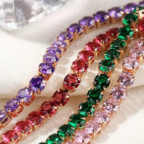 Vista 7 de CiNily Pulseras de tenis ajustables para mujeres, adolescentes y niñas, pulsera de circonita cúbica arcoíris chapada en oro blanco de 14 quilates